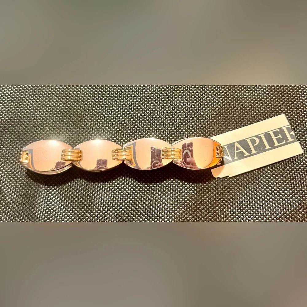NWT Napier Two Tone Gold Silver Stretch Panel Link Bracelet Vintage Retro 80s